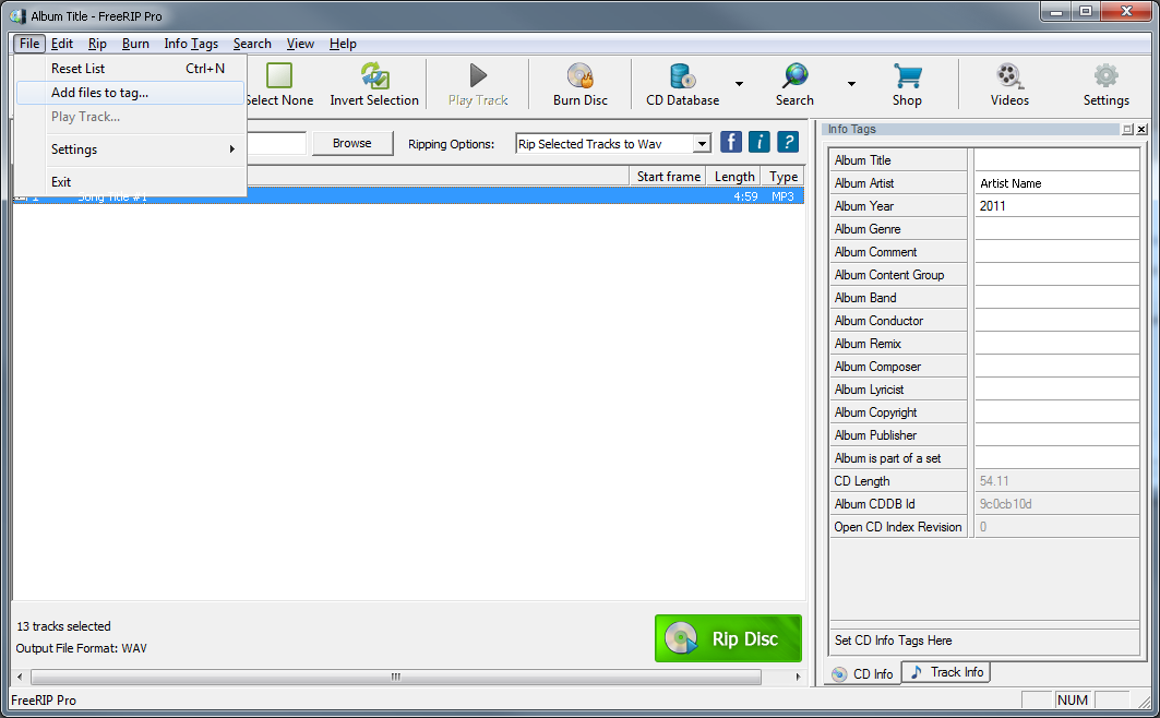 Screenshot of FreeRIP MP3 Converter - MP3 Tagger, mp3tag, mp3 tag