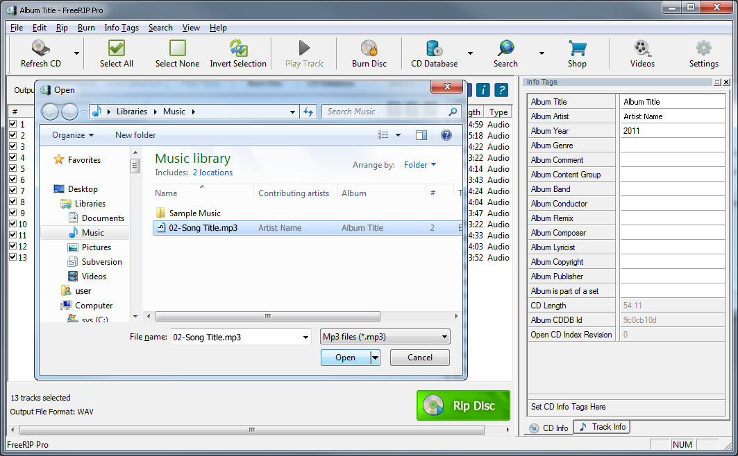 Screenshot of FreeRIP MP3 Converter - MP3 Tagger, mp3tag, mp3 tag